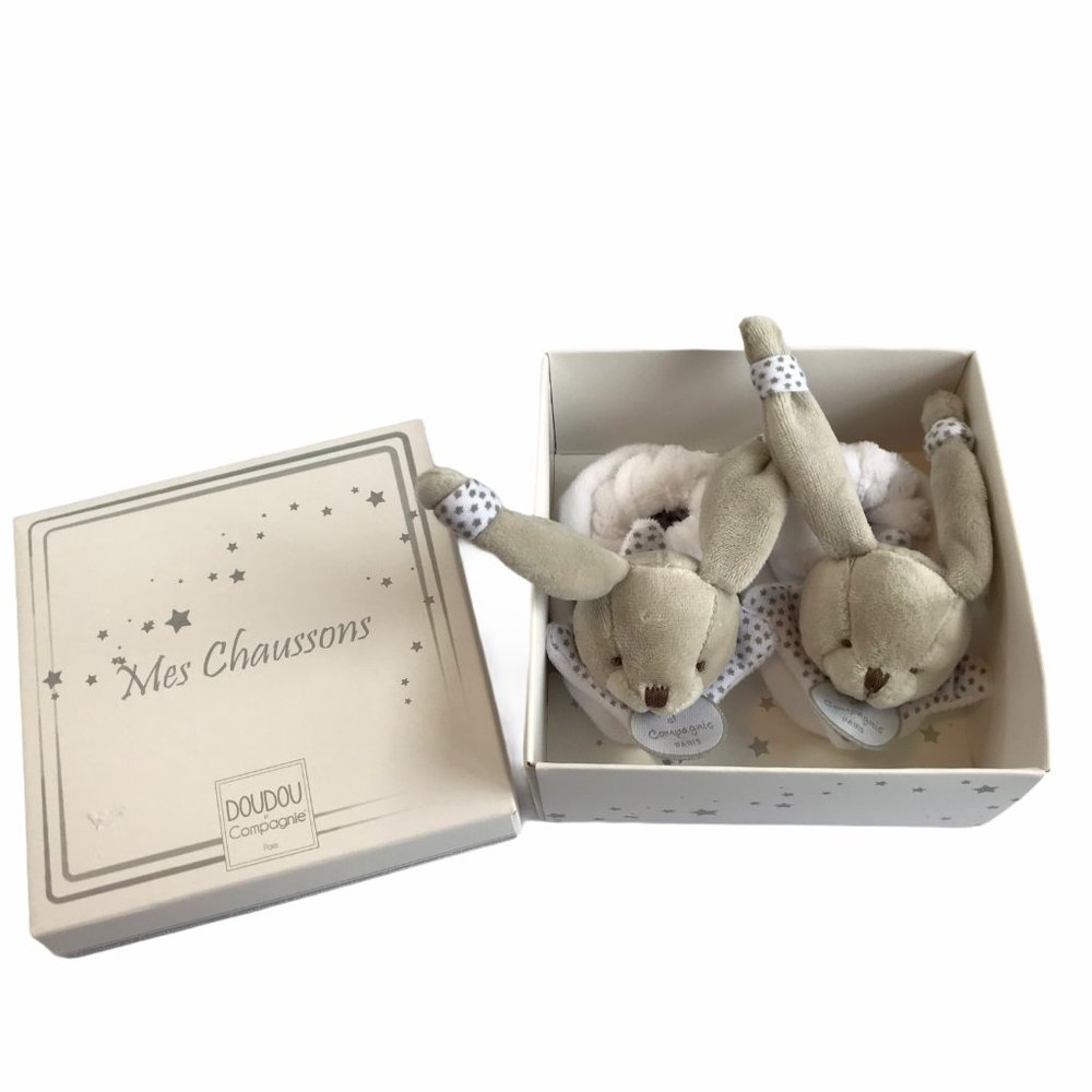 Doudou Paris French Chaussons Baby Shoes Soft Bunny Slippers, Luxury Soft Plush